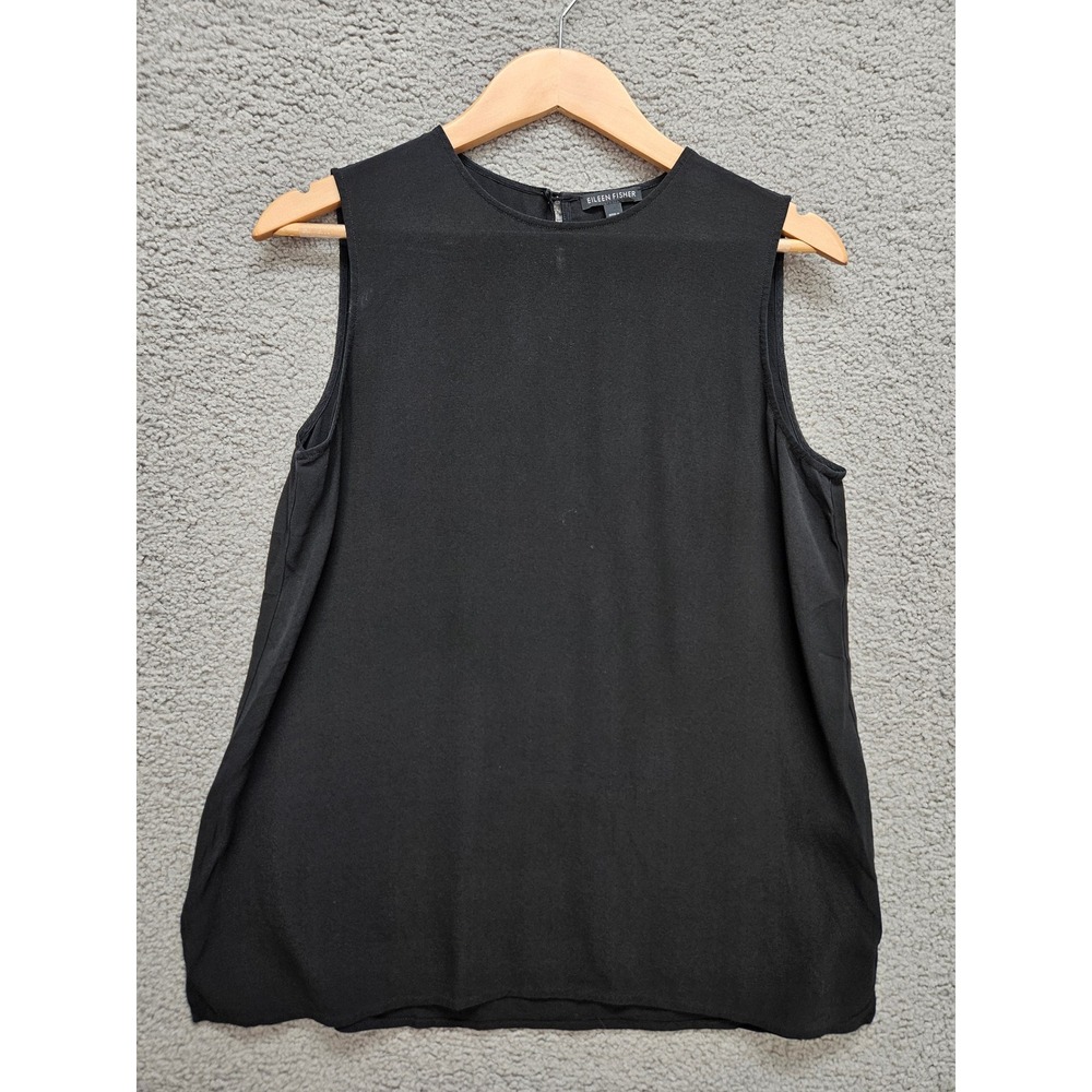 Eileen Fisher Silk Sleeveless Top S Black Minimalist Quiet Luxury Basic